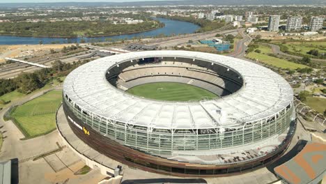 Toma-Aérea-En-órbita-Del-Estadio-Optus-En-Perth,-Wa