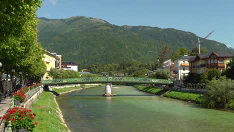 Green-Metal-Bridge-in-Spa-Town-Bad-Ischl-with-River-Traun