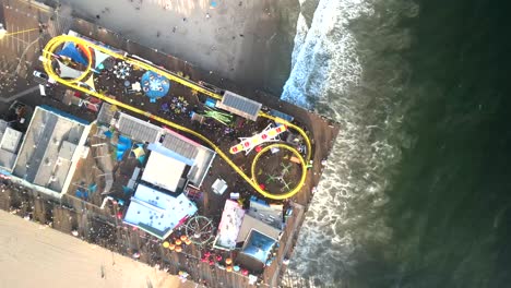 Aerial-footage-of-the-Pacific-Park-Pier-in-Santa-Monica,-California