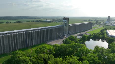 Cargill-Getreidesilo-In-Topeka,-Kansas,-Mit-Riesigen-Grünen-Feldern-Im-Hintergrund