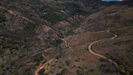 Industry-of-deforestation-in-mountains-of-Spain,-aerial-view
