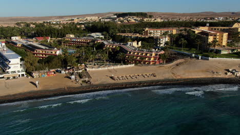 Costa-Calma,-Fuerteventura:-panoramic-view-of-the-area-where-you-can-see-the-beach-and-the-resorts-in-the-tourist-area