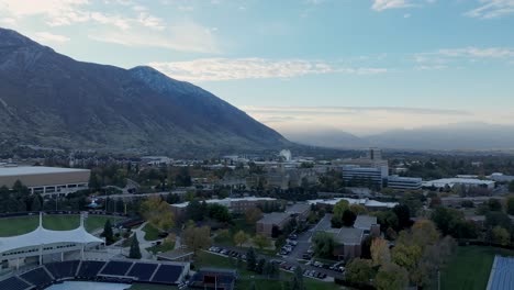 Brigham-Young-University-Campus-at-dawn---push-in-aerial-flyover