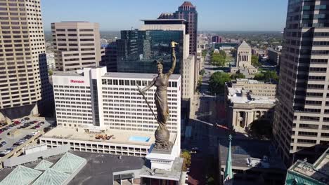 Aerial-orbiting-shot-around-the-Soldiers-and-Sailors-Fountain-monument-in-Indianapolis