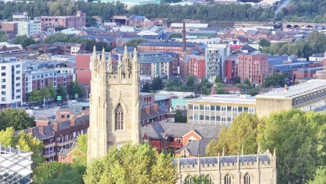 Aerial-Ascend-On-St-George's-Church,-Portobello---Former-Church-Of-England-In-The-City-Of-Sheffield