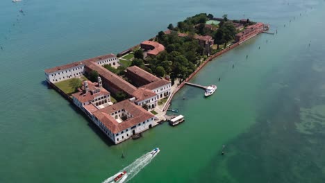 Cinematic-drone-orbit-of-historic-San-Servolo,-Venice