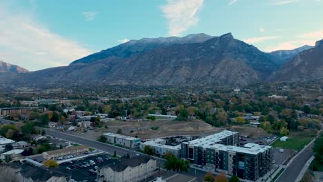 Provo,-Utah-at-dawn---aerial-pullback-reveal