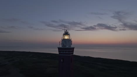 Fly-around-the-Lighthouse-Westhoofd-In-Nature-Landscape-Near-Ouddorp-Shoreline,-aerial