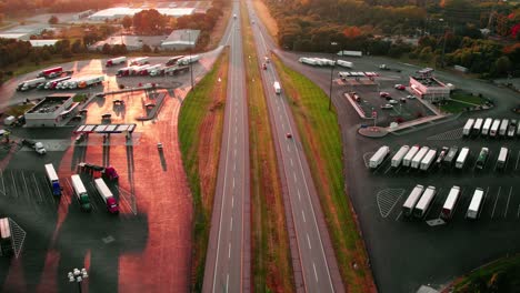 Interstate-I-80,-Semi-Trucks-truck-drivers-near-George-N-Craig-Travel-Plaza-and-Henry-Schricker-Truck-stop-in-Elkhart-Indiana