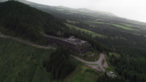 Aerial-approach-to-Monte-Palace-hotel-nestled-in-Azorean-woods