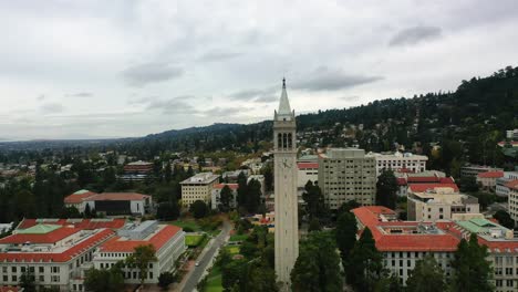 Luftaufnahme-Rund-Um-Den-Campanile-Der-University-Of-California-Im-Wolkigen-Berkeley,-USA