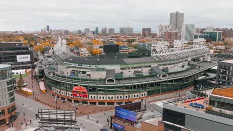 Wrigley-Field-stadium-in-Chicago-with-fall-foliage-aerial