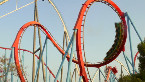 Dragon Khan red roller coaster at Port Aventura Park in Salou Spain