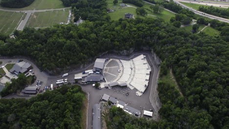 Aerial-view-around-the-FirstBank-Amphitheater,-in-cloudy-Tennessee,-USA