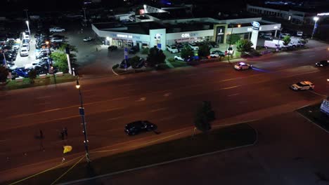 Aerial-shot-of-the-shooting-scene-being-handled-by-police-officers