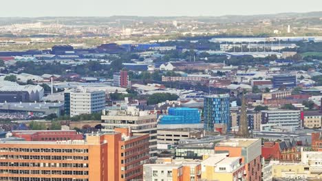 Aerial-View-Of-Urbanization-At-The-City-Center-Of-Sheffield,-South-Yorkshire,-England
