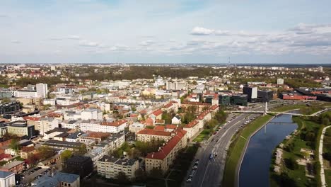 Beautiful-cityscape-of-Kaunas,-aerial-panoramic-view