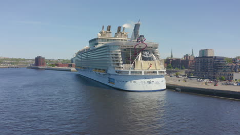 Aerial-view-flying-toward-the-Oasis-of-the-Seas-cruise-ship-in-port