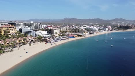 Crystal-clear-blue-waters-and-sandy-beaches-in-Cabo-San-Lucas,-Mexico
