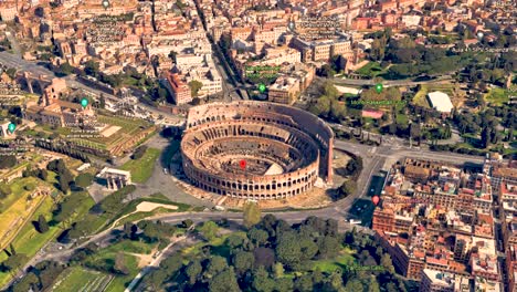 Colosseum-Rome-Italy-Aerial-Animation-Media,-Point-of-Interest-Shot-on-Google-Earth-App