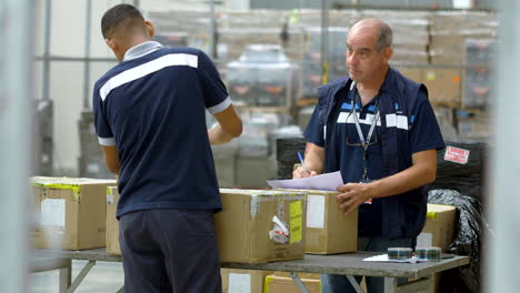 shot-of-man-opening-cardboard-box-for-inspection,-customs