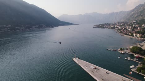 Scenic-location-of-Kotor-in-Montenegro,-aerial-view-of-cruise-terminal-and-port