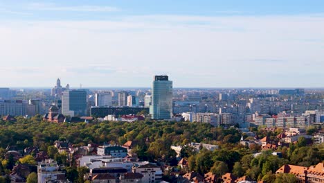 Aerial-View-Over-Bucharest-City-Skyline-In-Autumn,-Romania