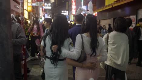 Costumed-Girls-in-Center-Gai-at-Shibuya-Halloween,-Tokyo-Japan