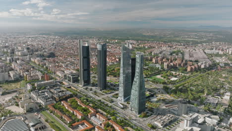 Madrid's-finance-district,-from-the-sky,-paints-a-picture-of-Spain's-robust