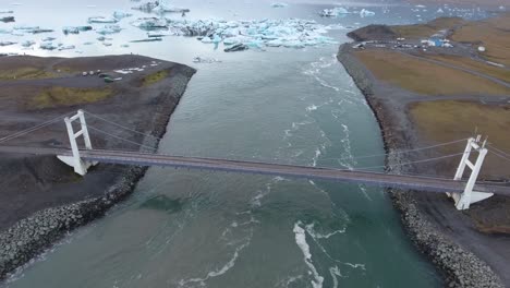 Aerial-drone-shot-flying-over-a-bridge-along-Jokulsarlon-Iceland