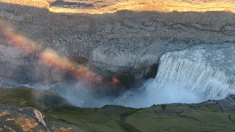 Slow-motion-aerial-drone-shot-of-Dettifoss-most-powerful-waterfall-in-Europe