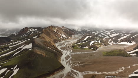Landmannalaugar-aerial-shot-in-Iceland-cloudy-day