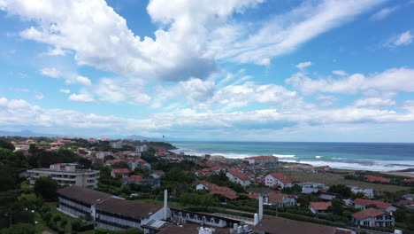 Atlantic-ocean-coast-Anglet-view-from-residential-houses-with-gardens-aerial