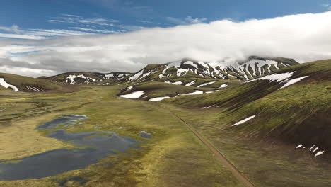 Landschaft-Mit-Bergen-Und-Wolken-Im-Isländischen-Hochland-Landmannalaugar-Tal