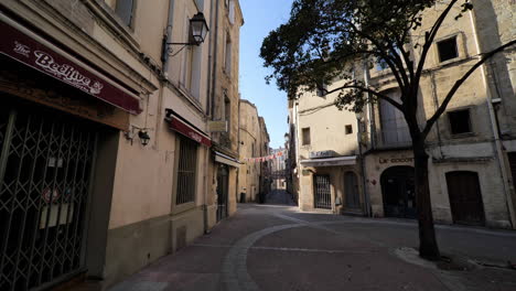 Empty-streets-in-the-old-town-of-Montpellier-Occitanie-France-covid-lockdown