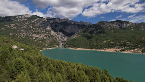 Forest-and-Lake-of-Sainte-Croix-aerial-shot-sunny-day-Provence-Alpes-Côte-d'Azur