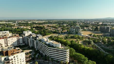 Drone's-perspective-of-Port-Marianne,-Montpellier:-where-modern-design-meets-urb