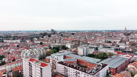 Aerial-of-Montpellier's-Beaux-Arts:-urban-charm-with-seagulls-soaring-in-the-sky