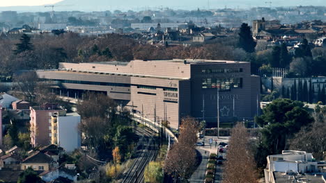 Exhibition-center-aerial-shot-Montpellier-sunny-day