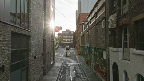 Soaring-above-Liverpool,-revealing-its-silent-lanes-and-vacant-roads.