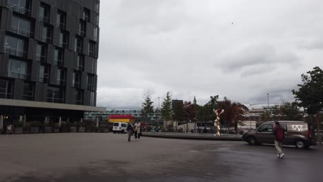 People-Walk-Around-Central-Basel-SBB-Railway-Station-Outdoors-Plaza,-Switzerland