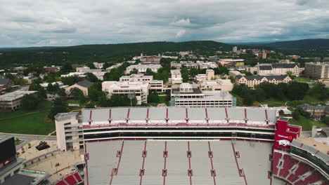 Aerial-Pullback-Revealing-Football-Field-Inside-Donald-W