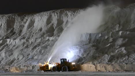 LKW-Transport,-Kugelstrahlgebläse,-Sprengen-Von-Winterschnee,-Zwei-Stockwerke-Hoch,-Bis-Hin-Zu-Riesigen-Stapeln,-Nachtarbeiten