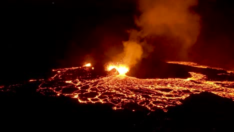 Experience-the-awe-of-Fagradalsfjall's-summer-eruption-in-2022-through-an-epic-4K-drone-perspective,-showcasing-the-volcano's-raw-power-and-mesmerizing-flow