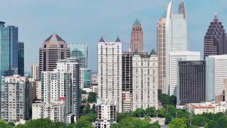 Aerial-footage-of-high-rise-downtown-buildings-in-metropolis