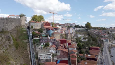 Guinadis-Funicular-railway-view-from-Luís-I-Bridge,-Porto,-Portugal