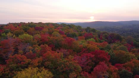 Herbstfarbener-Baumwald-Bei-Sonnenuntergang-über-Den-Bergen-In-Kanada