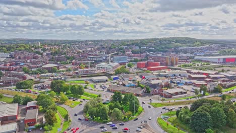 Panorama-Of-Urban-Landscape-With-Roudabout-Road-In-Rotherham,-South-Yorkshire,-England