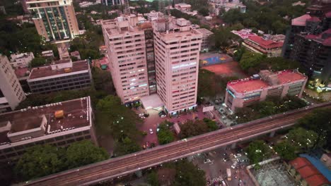 Aerial-Footage-Of-Bengaluru-Metro-Track-Through-The-City-Commercials-Area