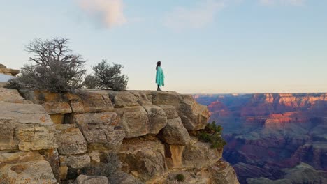 Eine-Frau-Steht-Auf-Dem-Grand-Canyon-Plateau-In-Arizona,-Vereinigte-Staaten